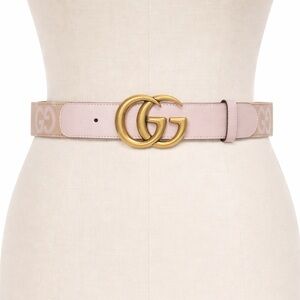 Gucci Marmont Light Pink and Gold GG Belt Leather and Canvas Jumbo GG Buckle